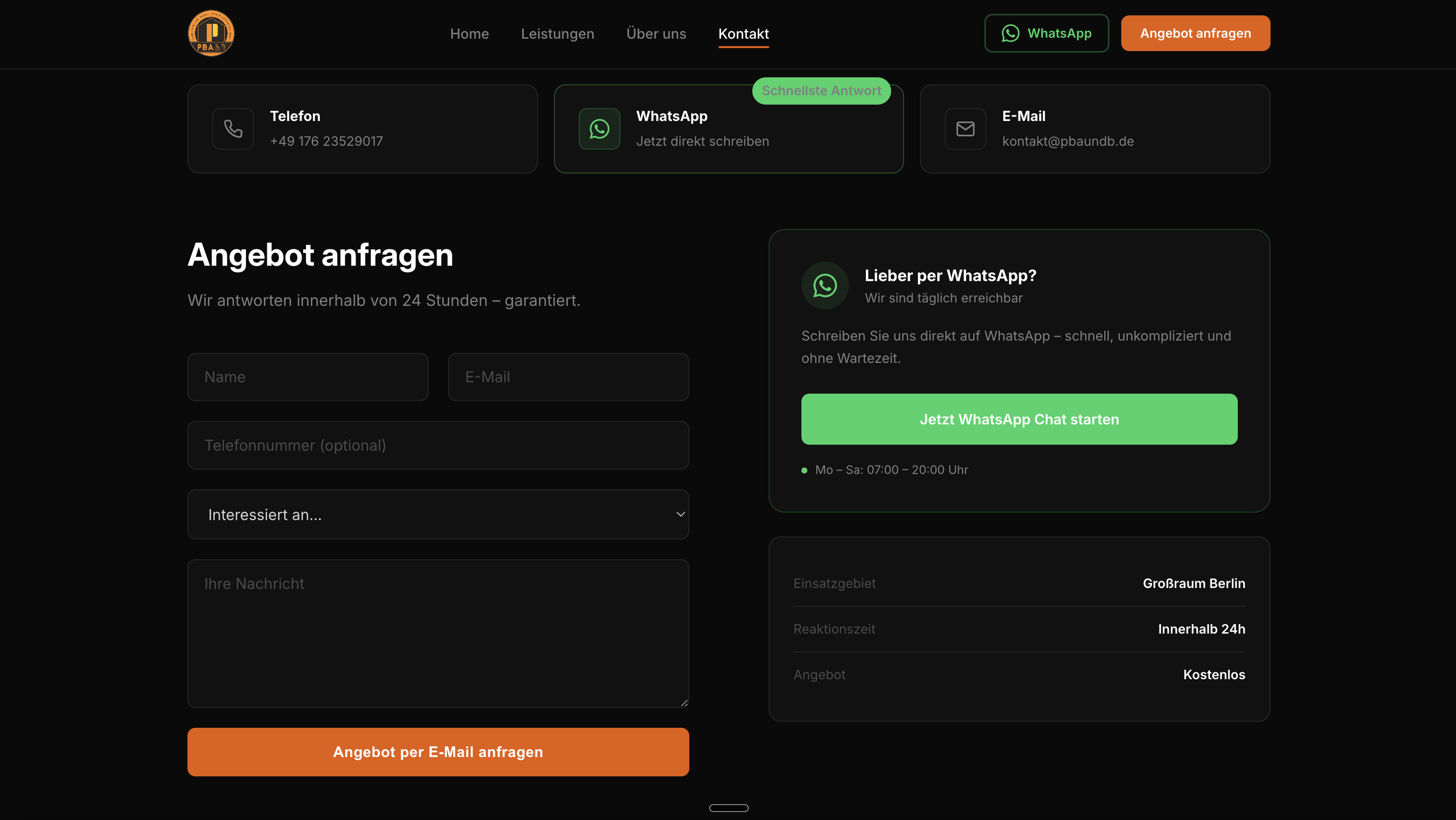 PBA&B contact page