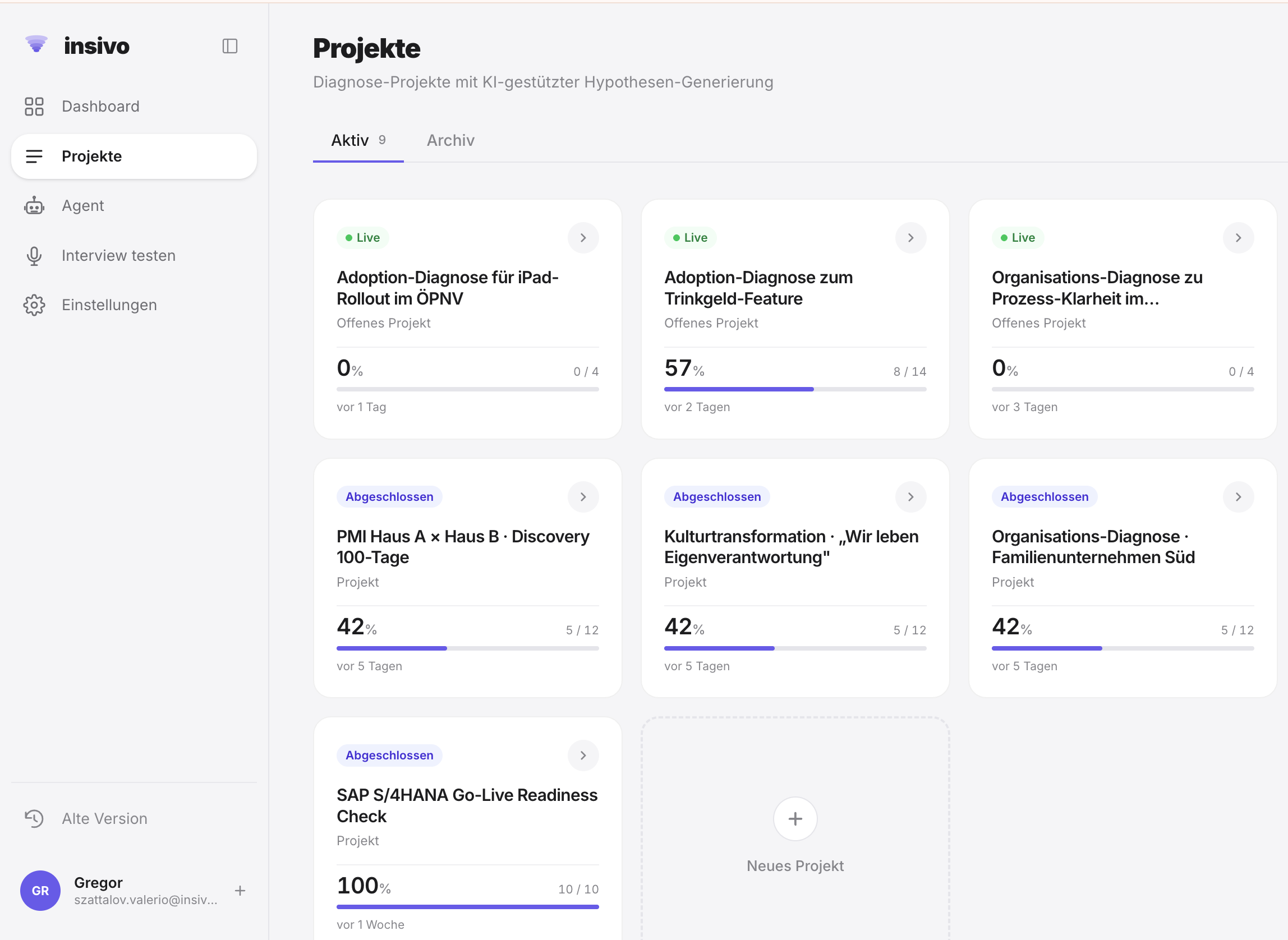 Insivo, diagnostic projects dashboard
